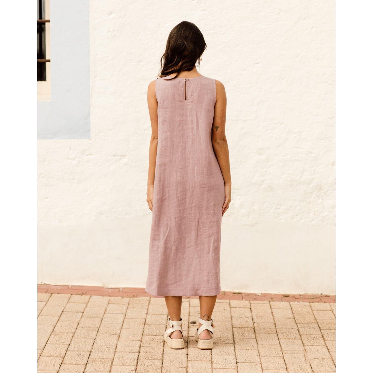 Magiclinen Nwt Toscana High-Low Linen Dress Woodrose Pink Sleeveless Shift- S — image 2 of 8